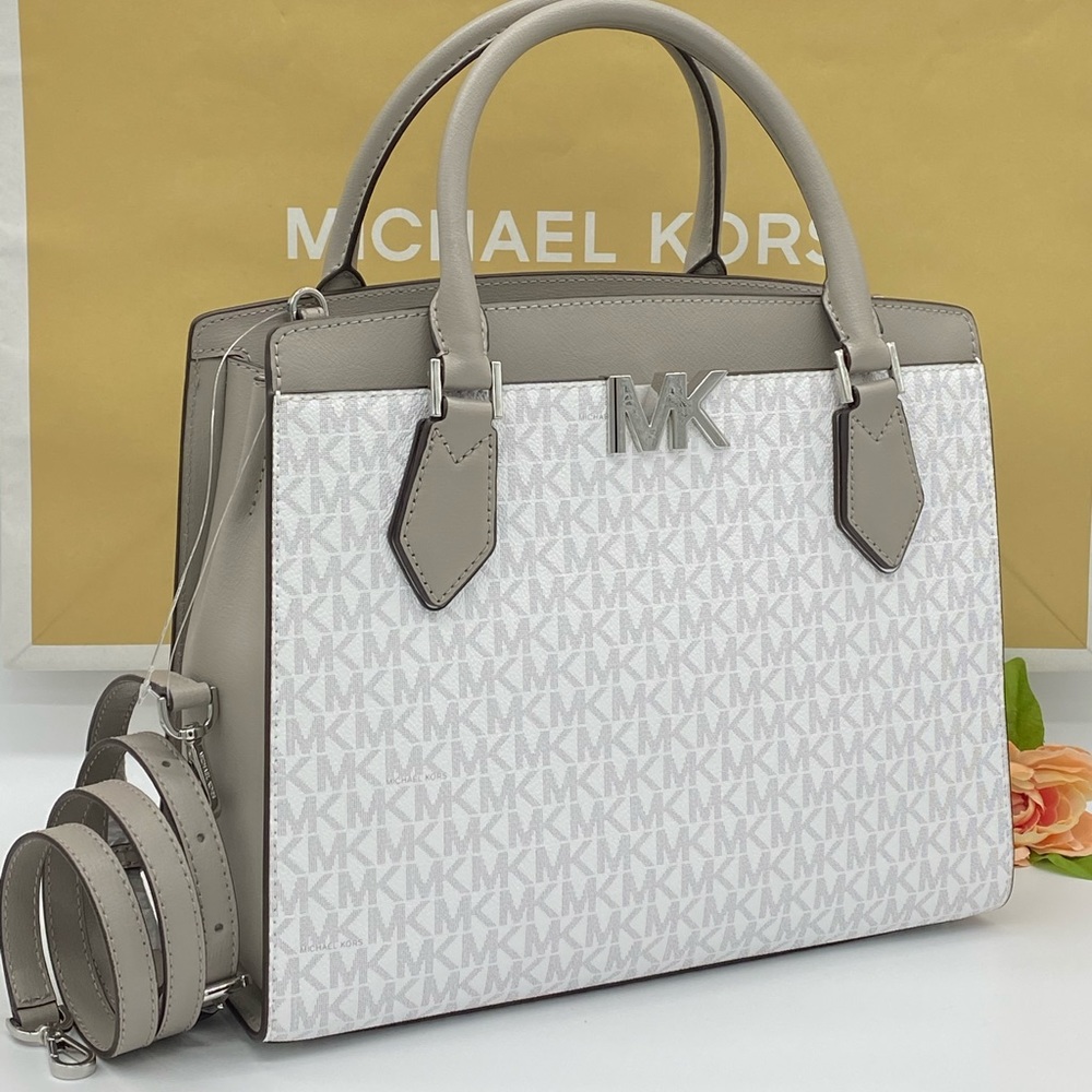 MICHAEL KORS MOTT LARGE SATCHEL BRIGHT WHITE LEATR - Picture 3 of 16